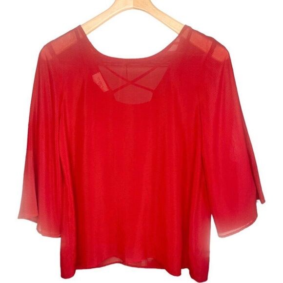 Everly x Anthropologie | Chiffon Bell Sleeve Blouse Size M | EUC Red Sheer - Picture 1 of 8